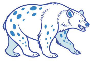Cartoon Style White Hyena with Blue Spots, Walking Design on White Background