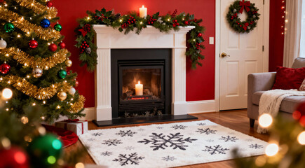 fireplace with christmas decorations