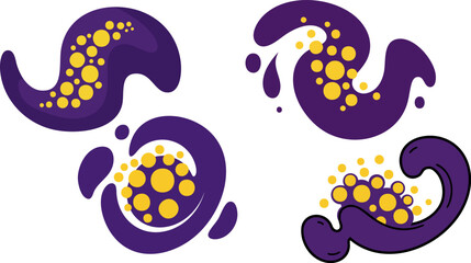 Naklejka premium Abstract purple shapes with yellow dots create a modern artistic composition