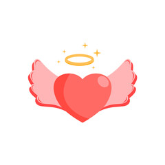 flying heart with wings flat cartoon design. vector illustration
