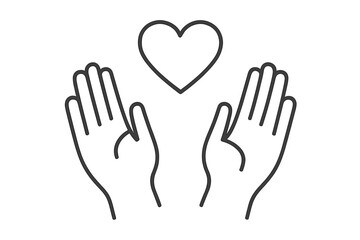 Obraz premium Hands with heart icon. Concept of charity, compassion, volunteer care. Symbol of love, help, kindness, emotional support. Vector thin line illustration with editable stroke.