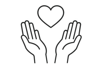 Hands with heart line icon. Symbol of compassion, help, and emotional support. Concept for charity, love, hope, donation, and volunteering. Reaching out, helping hand vector.
