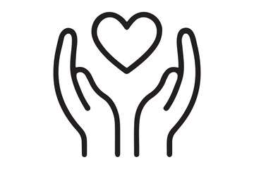 Obraz premium Icon depicting two hands gently holding a heart, symbolizing love, care, and compassion.