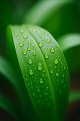 Green leaf with water droplets