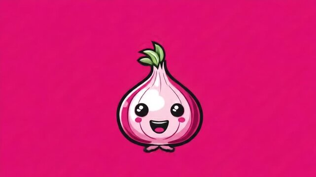 Animated cartoon onion character on a pink background vector illustration