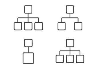 Hierarchy line icon set. Organizational chart and business structure diagrams. Editable stroke pictograms for corporate workflow, management process, and team connection.