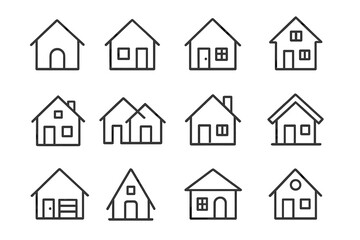 Fototapeta premium House line icon set. Home and real estate outline symbols collection. Minimal building pictograms with editable stroke. Vector for web, UI, UX, property, and app design.