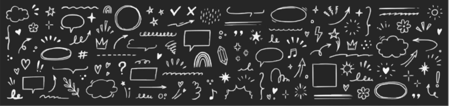 Hand drawn doodle elements collection on black background