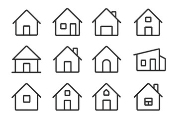 Fototapeta premium House line icon pack. Home, real estate property symbols. Minimal outline vector for web, app, UI, UX design. Simple residence, building architecture pictogram. Editable stroke.