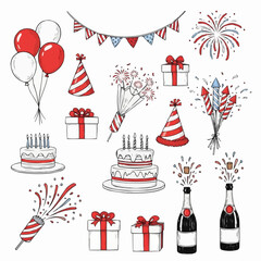 Hand drawn celebration elements with red white and blue theme