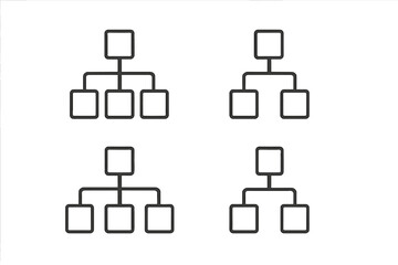 Hierarchy line icon set. Organizational chart, corporate structure, business workflow concept. Infographic element, flowchart pictogram. Editable stroke vector for web and app.