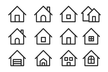 House line icon set. Minimal home and real estate pictograms. Simple building outline symbols for web design, app, ui, ux. Editable stroke vector graphics collection.
