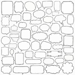 Collection of hand drawn speech bubbles and thought bubbles