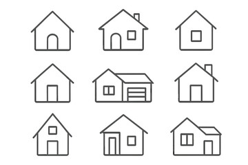 House line icon set for real estate business. Simple home symbols for web, apps and graphic design. Minimalist vector pictogram collection of residential buildings and property.