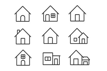 House line icon collection. Real estate outline symbols. Simple home and building pictograms for web and app design. Property and architecture vector icons with editable stroke.