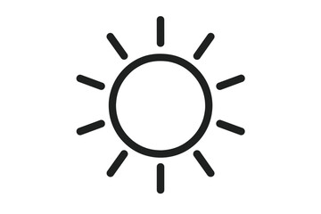 Sun line icon. Simple weather pictogram. Sunshine outline symbol for web design, app UI. Summer, light, heat, day concept. Modern minimalist vector logo illustration isolated.