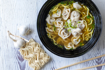 Close-Up of Wonton Soup with Ramen
