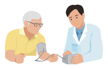Obraz premium Doctor Measuring Blood Pressure for Elderly Patient Illustration