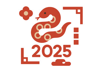 Chinese New Year 2025 greeting card. Year of the Snake zodiac symbol. Minimalistic design in Asian paper cut style. Lunar new year festival concept. Oriental holiday vector.