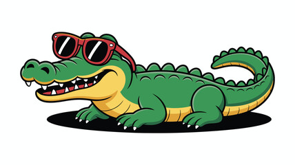Fototapeta premium Cool cartoon alligator resting and wearing sunglasses vector illustration