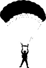 Parachutist Skydiver Landing Over Mountain Landscape Silhouette