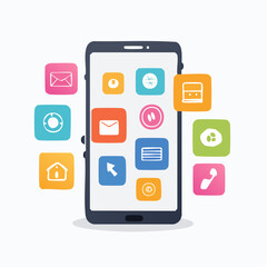 Modern mobile device surrounded by a dynamic array of colorful application icons, illustrating the concept of a digital ecosystem and user interface