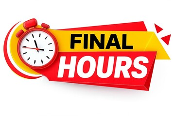 Bright red and yellow banner with a clock indicating final hours and a sense of urgency for a sale or event
