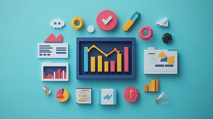 Business data analytics and statistics icons isolated on white background