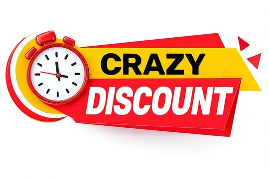 Crazy discount sale with alarm clock symbol for limited time offers and promotions