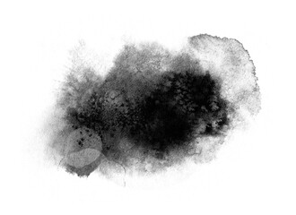 Abstract ink blob, grunge art. Black paint stroke texture in marble style. Wallpaper design. Hand drawn watercolor isolated illustration on white background