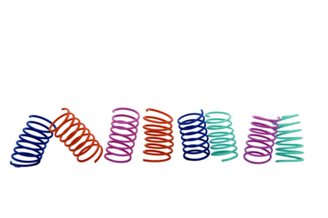 colored plastic spring cat toys in a row