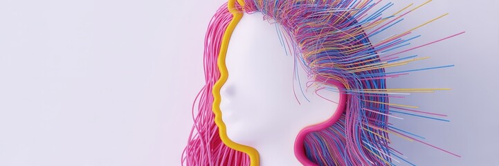 Abstract illustration of a silhouette profile with colorful wires