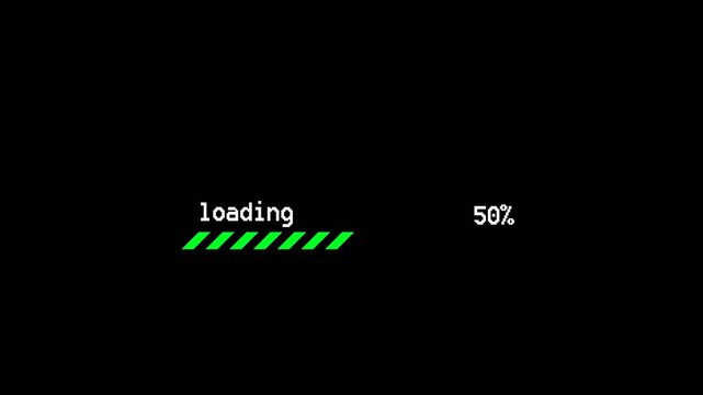 Loading Data HUD Minimalist green diagonal-striped loading bar at 100%, with the word "loading" on the left and percentage text on the right, set against a black background.