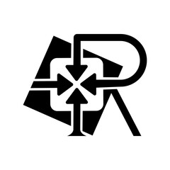 the logo consists of monogram the letter R and arrows inwards. Abstract, outline and elegant.