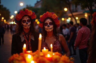 Couple with calavera makeup at a Day of the Dead festival