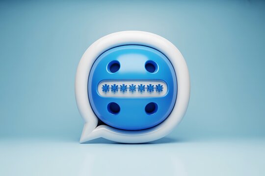 A 3d render of a password inside a speech bubble on a blue background