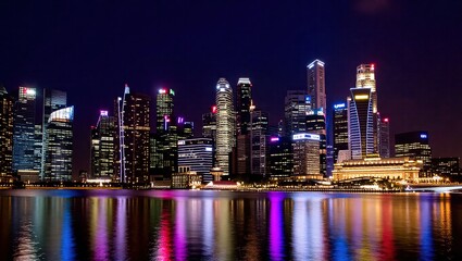 Fototapeta premium Singapore Skyline at Night - A Vibrant Urban Landscape.