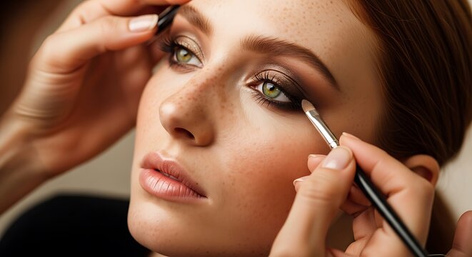 Makeup Artist Applying Eyeliner to a Beautiful Woman.
