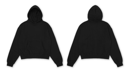 Blank Black Hoodie Mockup, Front and Back View Isolated on White Background for Design © Drip