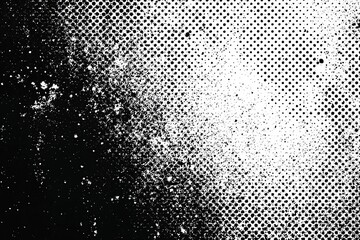 Black and white halftone texture with gradient dots creating abstract vintage pattern. Retro comic style background for design, print, or graphic art with contrast shading effect.