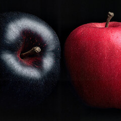 Apple Harvest with Rare Black Diamond and Classic Red Varieties on Dark Background for Blogs Food Education and Seasonal Farm Awareness, design