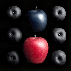 Apple Harvest with Rare Black Diamond and Classic Red Varieties on Dark Background for Blogs Food Education and Seasonal Farm Awareness, design
