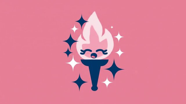 Animated cartoon torch illustration with sparkling stars on pink background