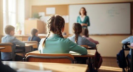 Students Attending Lesson From Teacher In Bright Classroom Environment Learning Knowledge