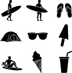"Summer Beach Silhouettes – Surfers, Ice Cream & Vacation Fun Clipart"