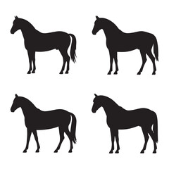 Four Black Horse Silhouettes on White Background