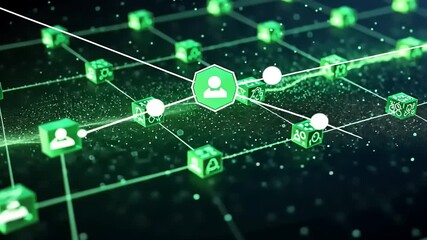 Digital network connections with glowing icons and nodes - Powered by Adobe