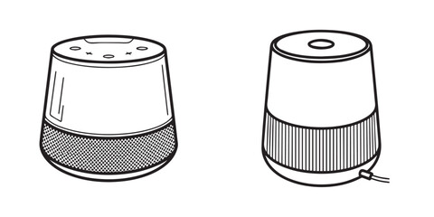 Black and White Line Art of Two Voice Activated Home Devices