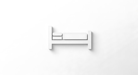 Minimalist white bed icon with subtle shadow on a white background
