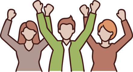 Cheerful Group of Diverse People Raising Fists in Celebration or Protest